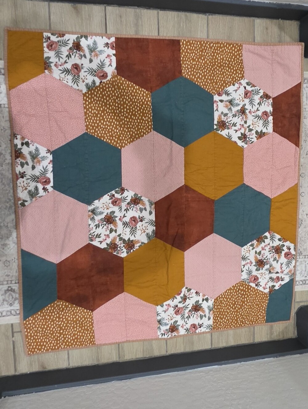 Handmade Boho Hexagon Patchwork Baby Quilt Blanket 40x40